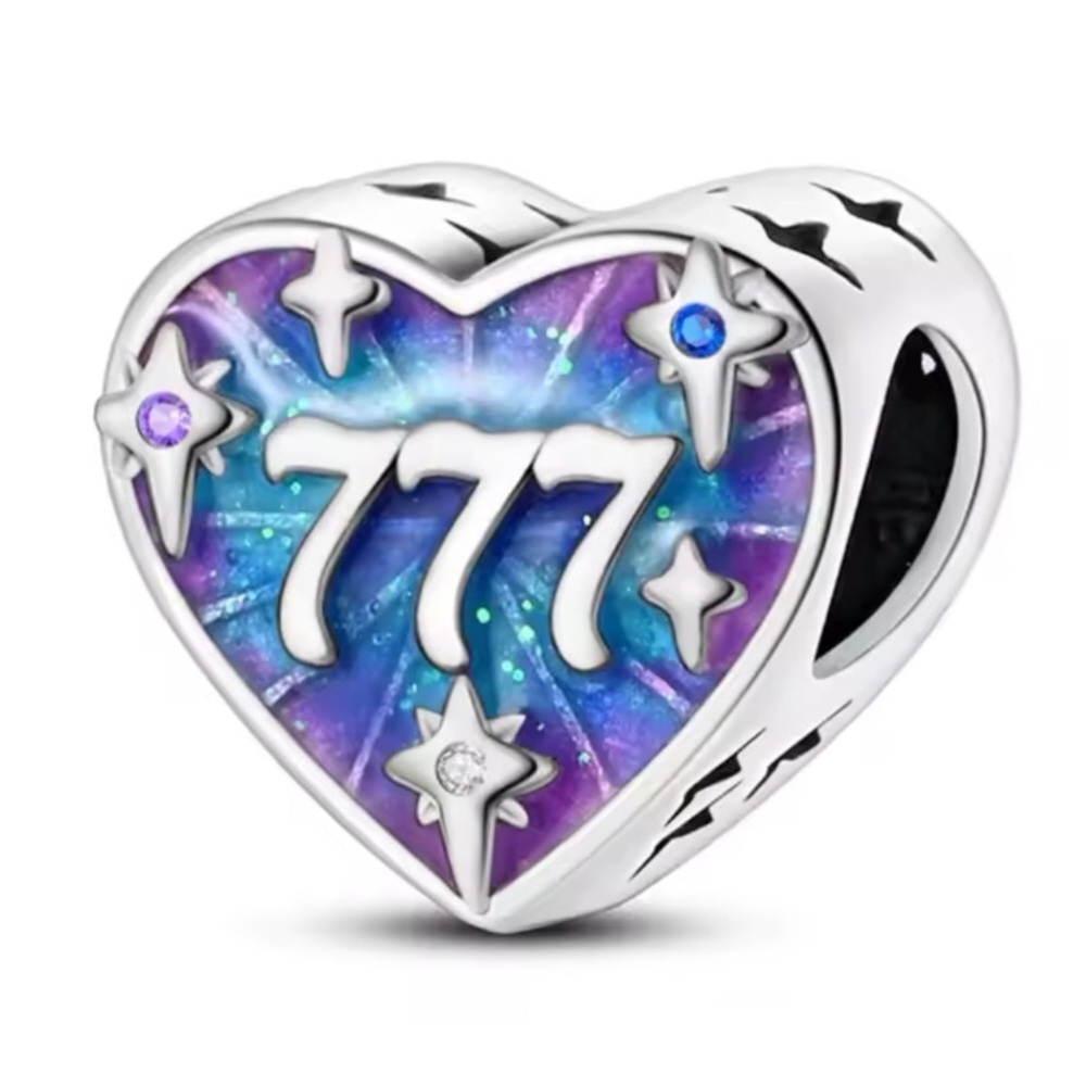 S925 Lucky Number 777 Heart Bead Charm Pandora Style